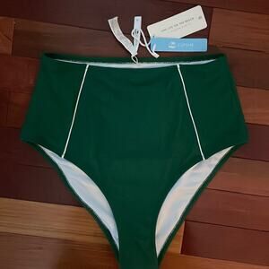 NEW Cupshe High Waist Dark Green White Piping Bikini Bottom Preppy Taylor Swift